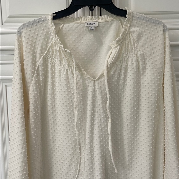 J. Crew Clip-dot smocked-neck top blouse cream ivory long sleeve size M - Picture 11 of 11